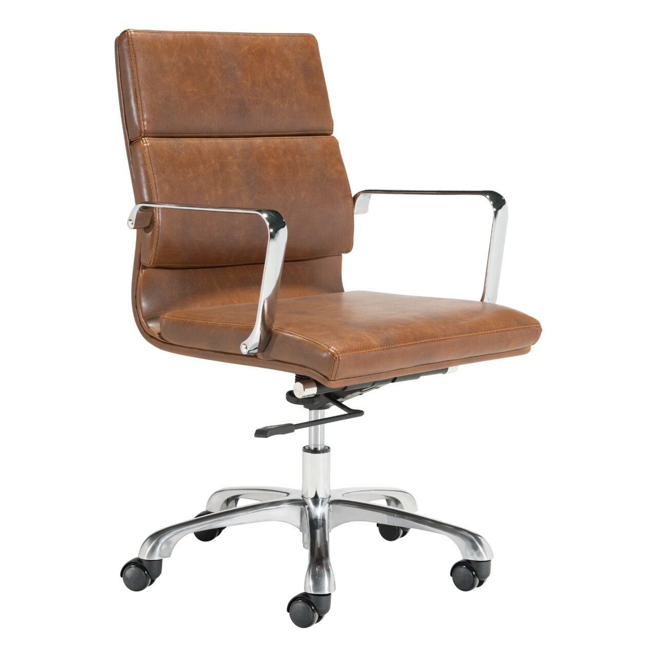 Modern Home 35" Vintage Brown and Silver Swivel Upholstered Office Chair
